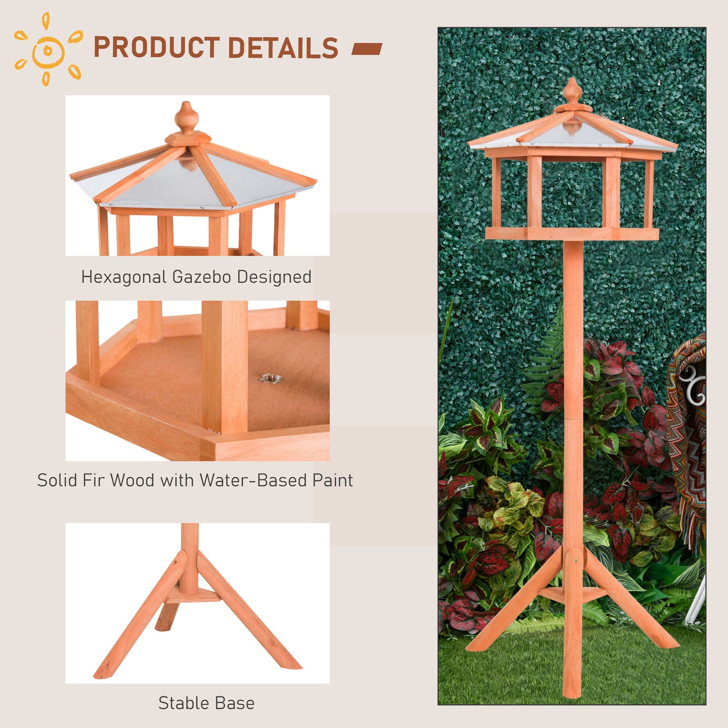 PawHut Wooden Bird Table Free Standing Feeder Garden Sheltered Feeding Station Parrot Stand Birdhouse â40x113cm