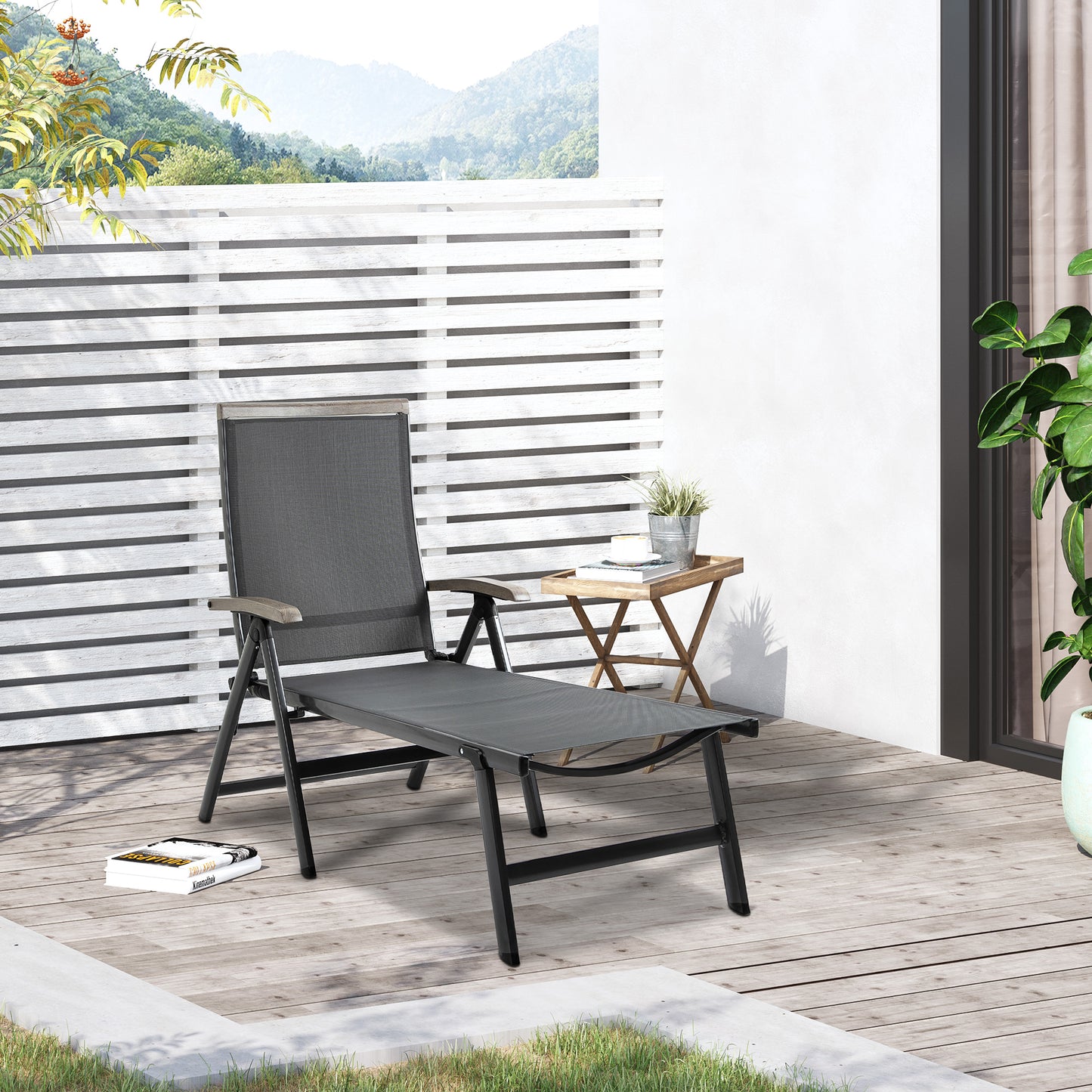 Outsunny Outdoor składany leżak, 5-pozycyjny regulowany leżak z aluminiową ramą na patio, basen i do ogrodu, szary