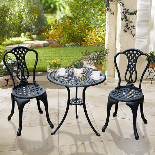 Outsunny 3 Piece Small Patio Furnture Cast Aluminium Bistro Set in Black, image 2