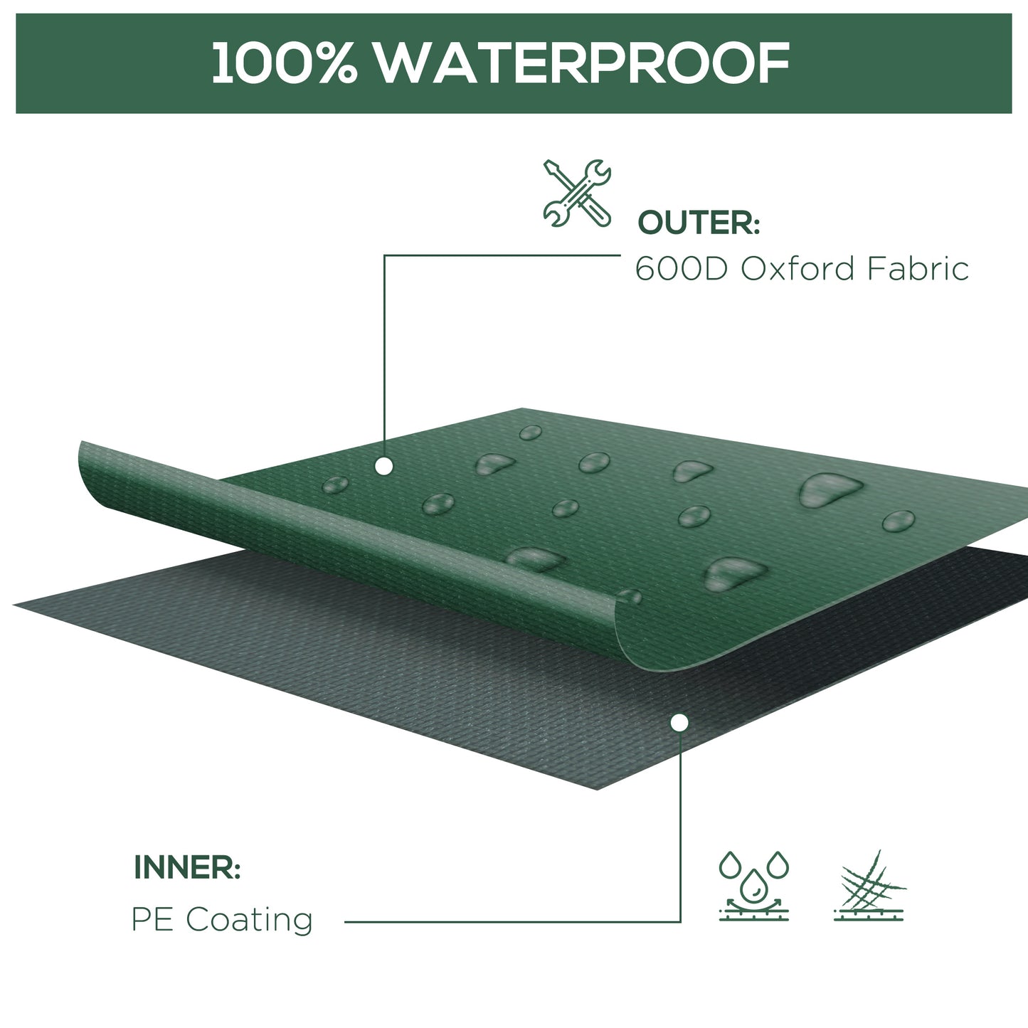 Outsunny Outdoor Garden Furniture Cover Wodoodporny, anty-UV 600D Wytrzymały pokrowiec na meble ogrodowe Oxford Fabric Patio na zestaw mebli prostokątnych, zielony, 245 x 165 x 55 cm