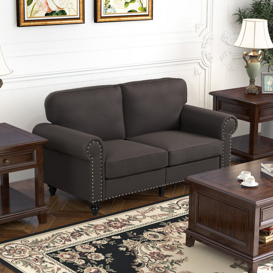 HOMCOM Two-Seater Mid-Century Sofa, with Pocket Springs - Dark Brown