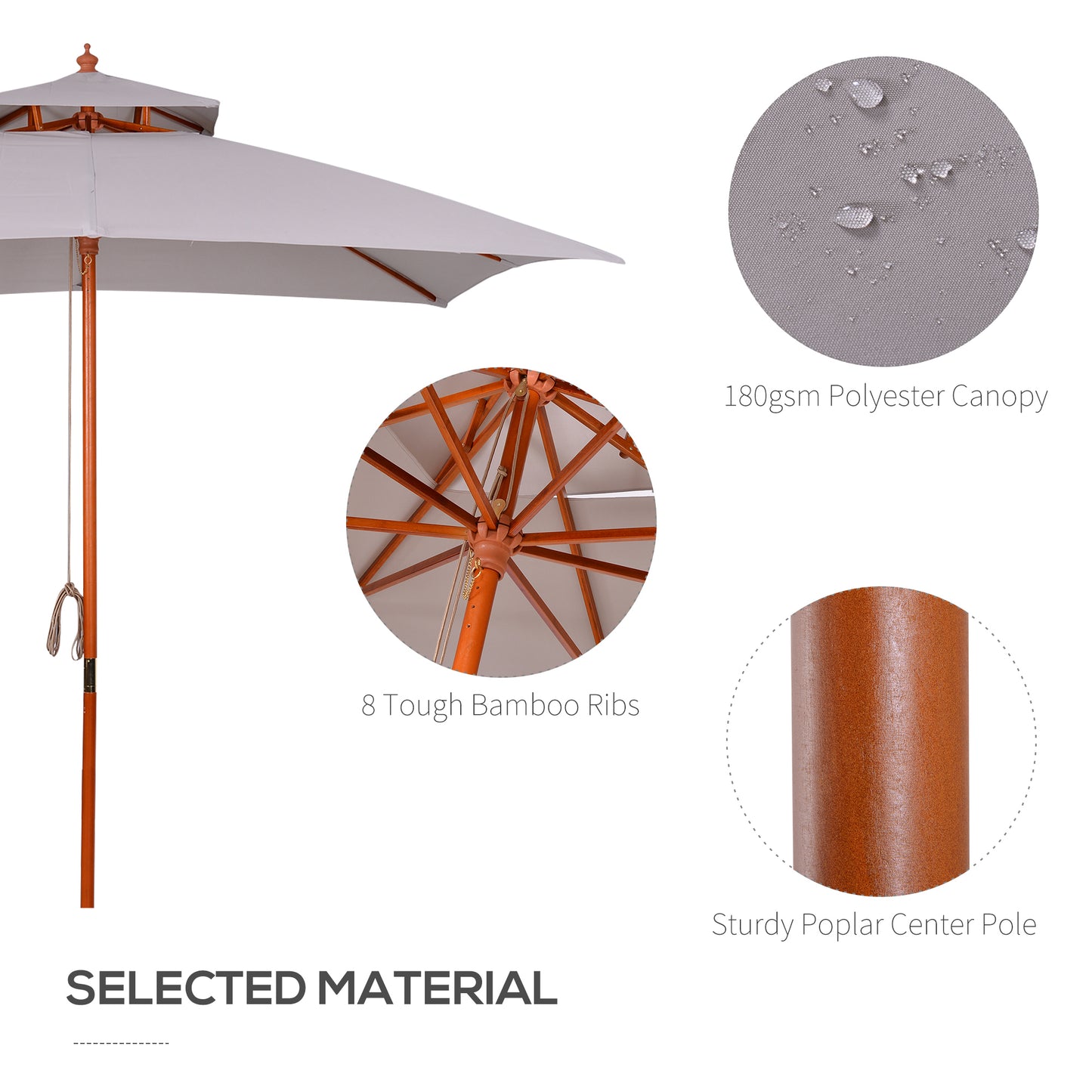 Outsunny 3 x 3 (m) Parasol ogrodowy, duży parasol, baldachim przeciwsłoneczny na zewnątrz z podwójnym poziomem, szary