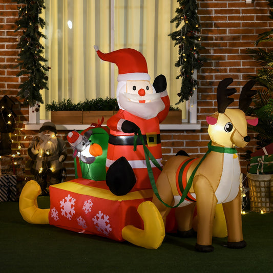 HOMCOM 4ft Christmas Inflatable Santa Claus Sledge Sleigh Reindeer Blow Up Decoration Xmas Decor for Garden