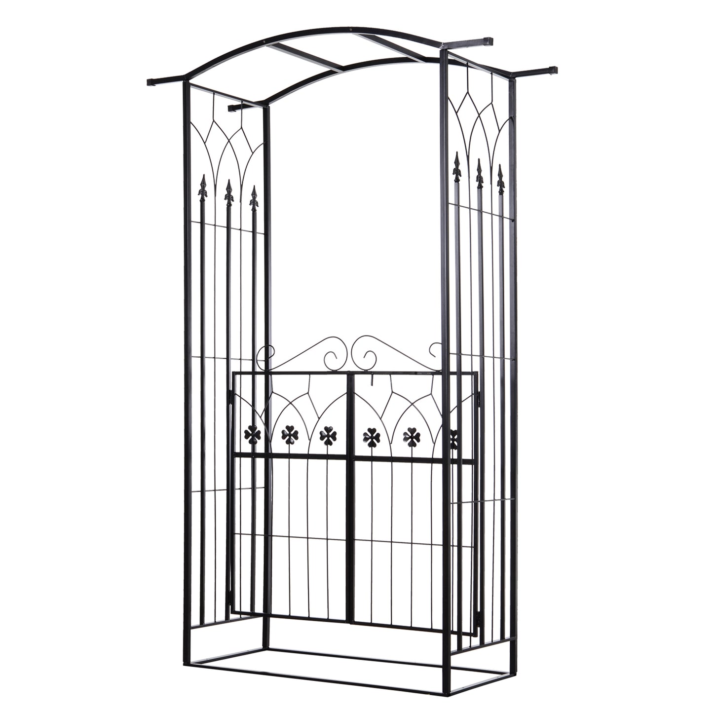 Outsunny Garden Zewnętrzny łuk wejściowy z drzwiami Zewnętrzna dekoracja patio dla róż, kratki, pnącza, 131L x 49W x 200Hcm