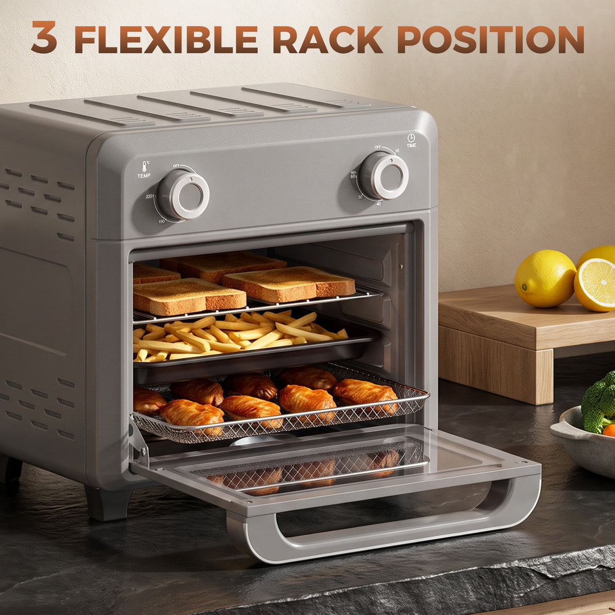 HOMCOM 10L Air Fryer Oven, Mini Oven, Grill, Roast, Bake, with Adjustable Temperature, Timer, 1000W, Grey
