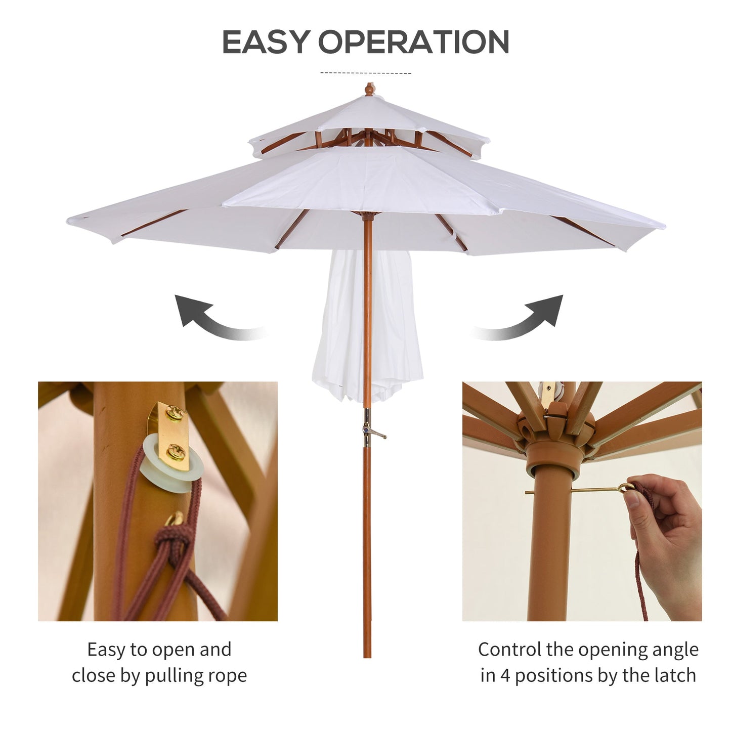Elegancki parasol Outsunny 2,7 m z drewnianą ramą – kremowo-biały
