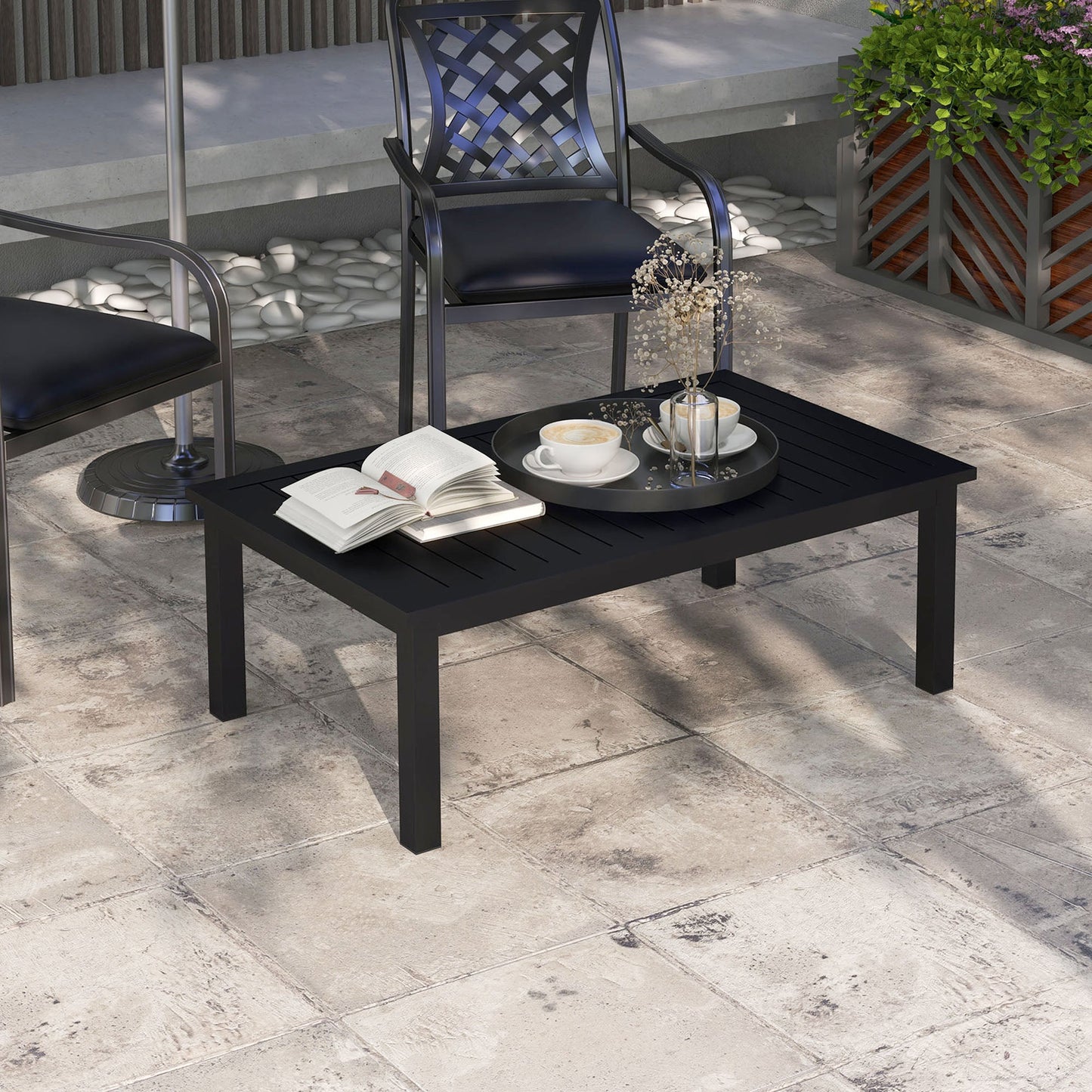 Stolik kawowy Outsunny 100 cm x 60 cm aluminiowy do użytku na zewnątrz – czarny