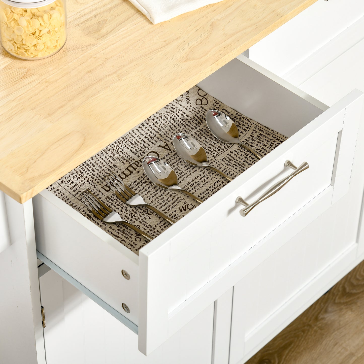 HOMCOM Kitchen Island Utility Cart, with 2 Storage Drawers & Cabinets for Dining Room, White