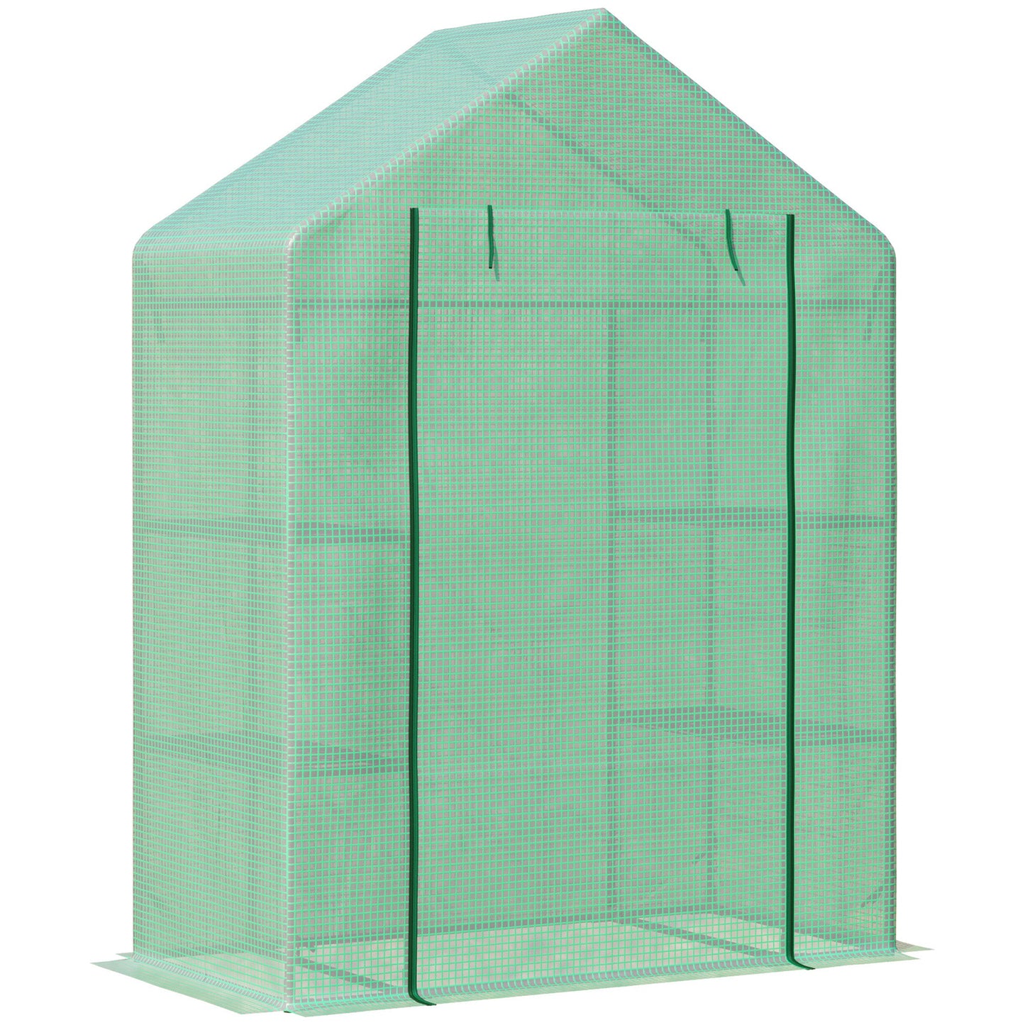 Outsunny Walk In Greenhouse for Outdoor, Portable Gardening Plant Grow House with 2 Tier Shelf, Roll-Up Zippered Door, PE Cover, 141 x 72 x 191cm, Green
