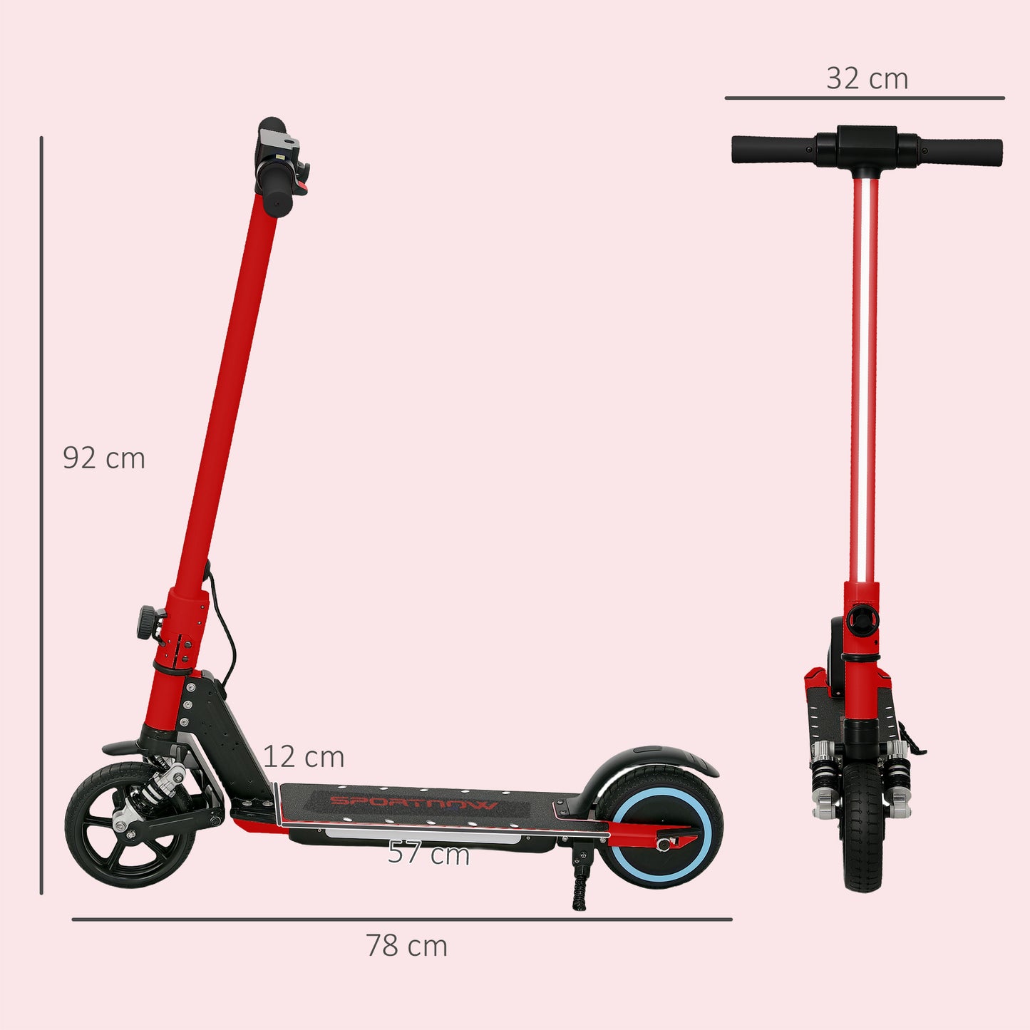 SPORTNOW Folding Electric Scooter for Kids, with Dual Brakes, Front Suspension, LED Colourful Lights, Red