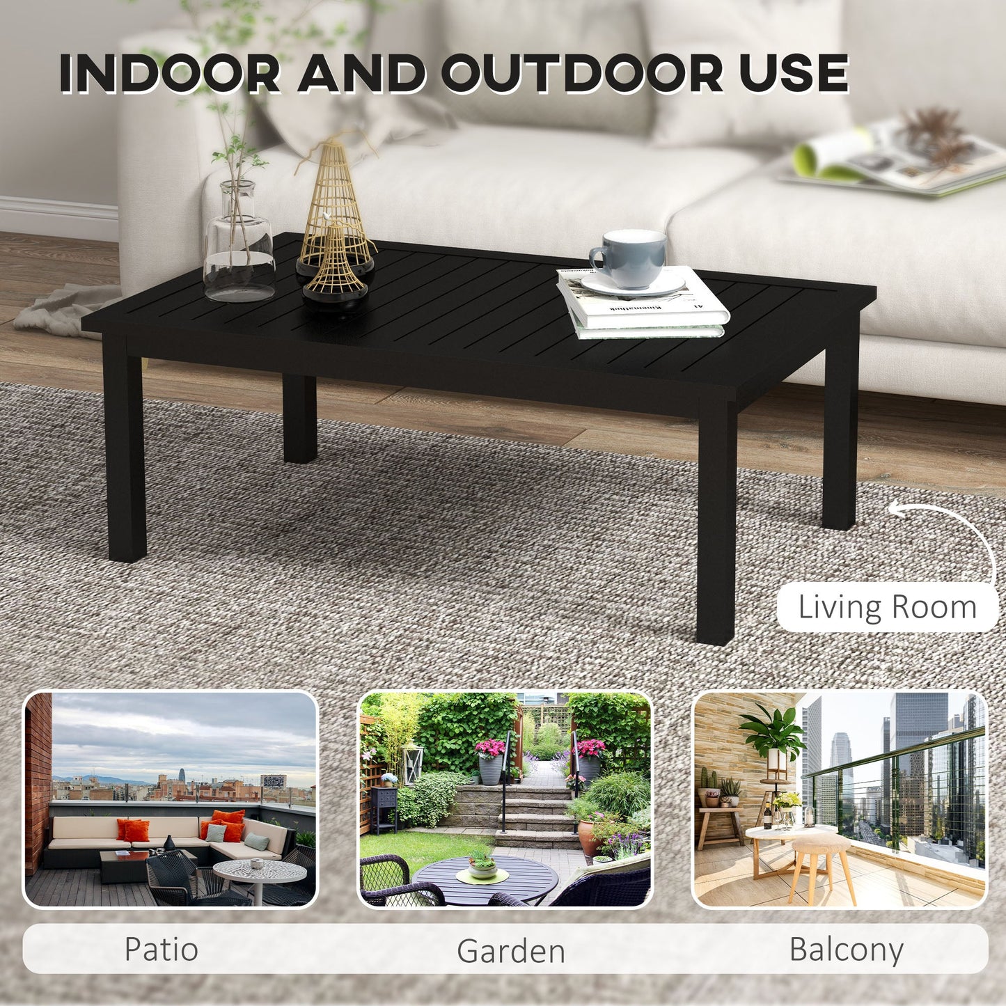 Stolik kawowy Outsunny 100 cm x 60 cm aluminiowy do użytku na zewnątrz – czarny