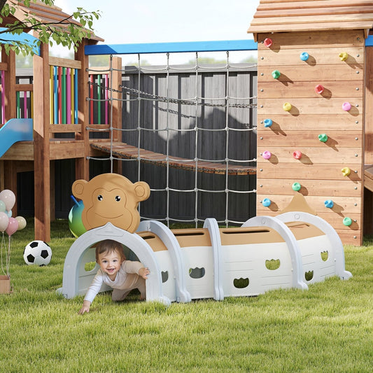 AIYAPLAY Monkey-Design Kids Play Tunnel for Crawling, Climbing, for ages 3-6 Years, Brown