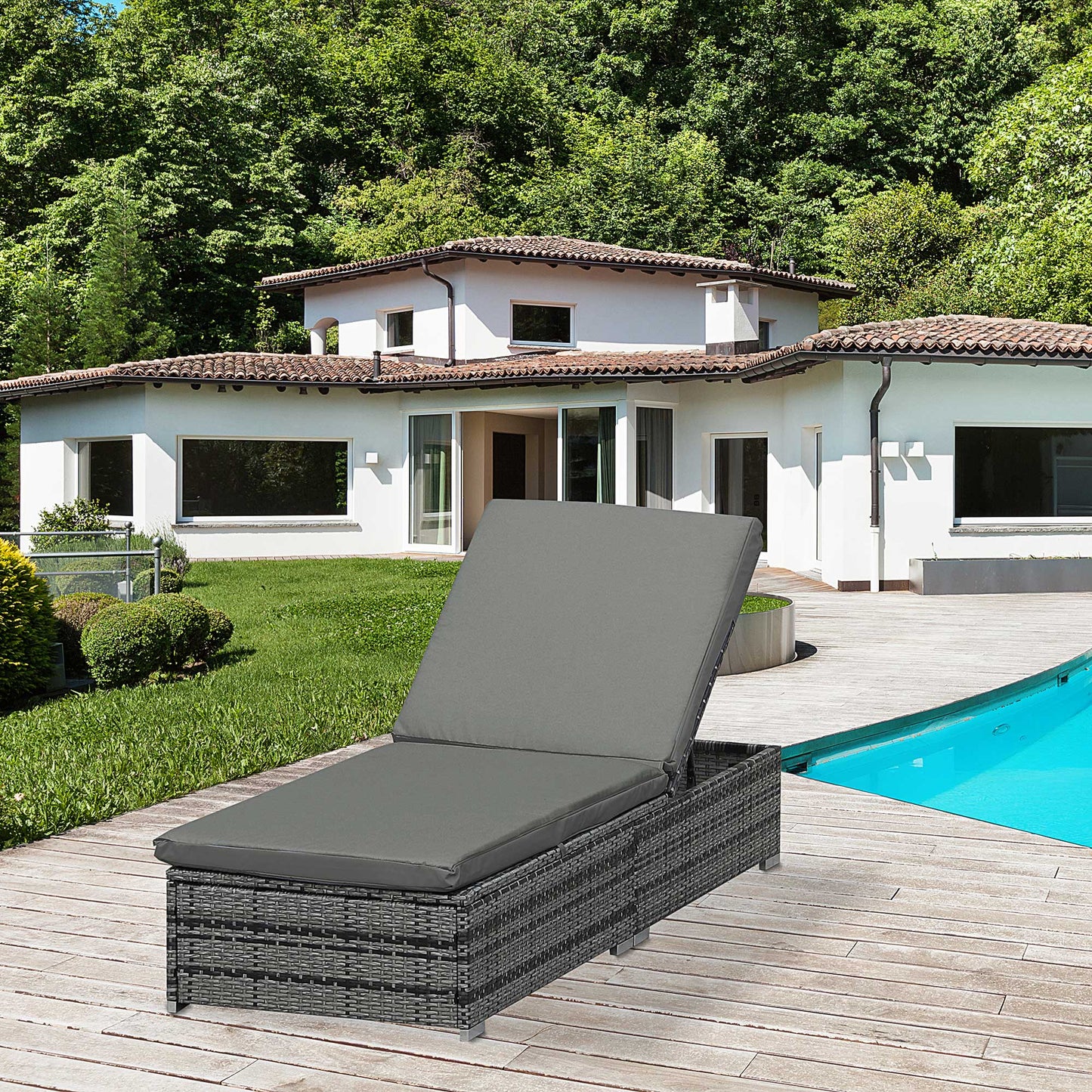 Outsunny Rattan Outdoor Garden Leżak z funkcją odchylania Szary