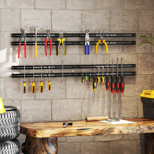 Magnetic Tool Holder Set of 6 with Strong Load Capacity and Mounting Screws-Black