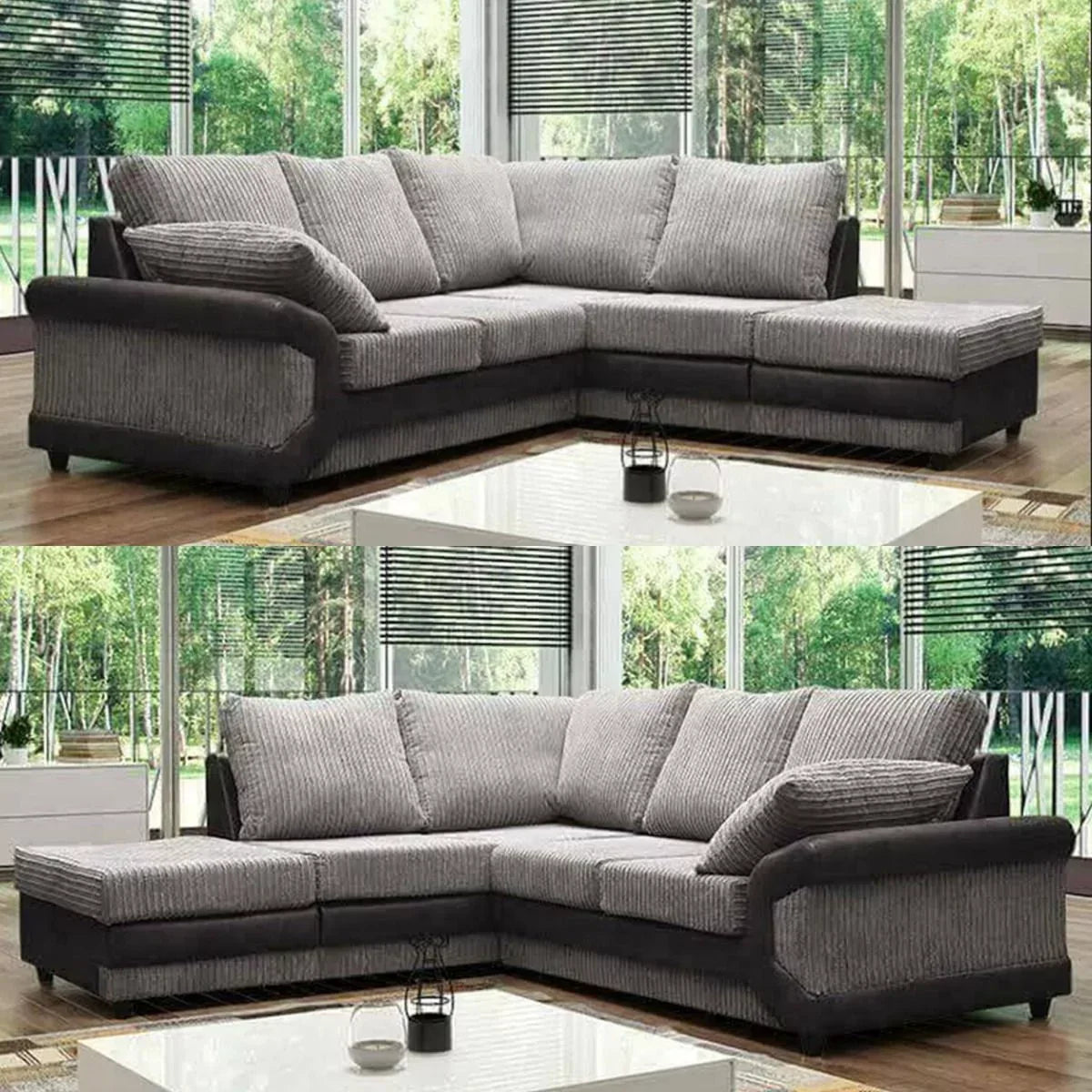 Sofa narożna Swansea High Back Fabric Black and Grey z podłokietnikiem po prawej i lewej stronie