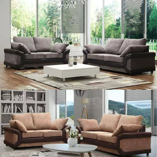 Swansea High Back Fabric 3 Seater and 2 Seater Sofa Set - Grey with Black or Brown with Beige
