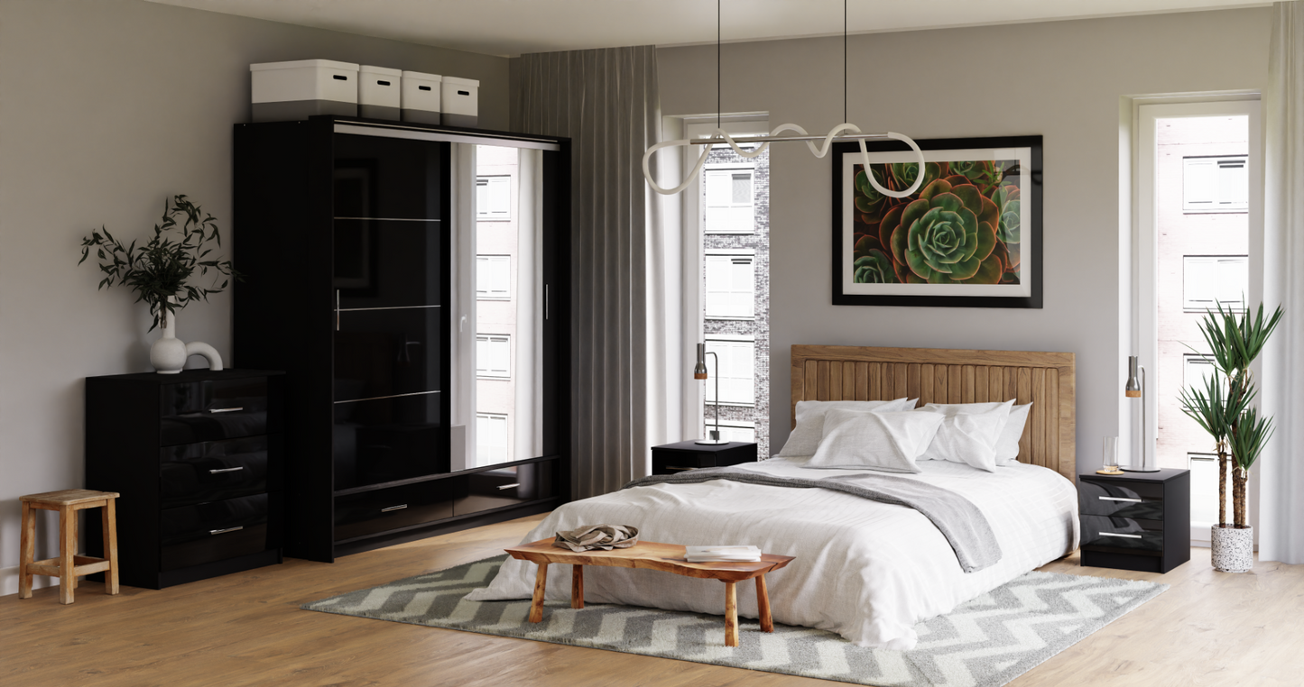 Black Gloss Mirrored Sliding Door Wardrobe 208cm – EPSOM