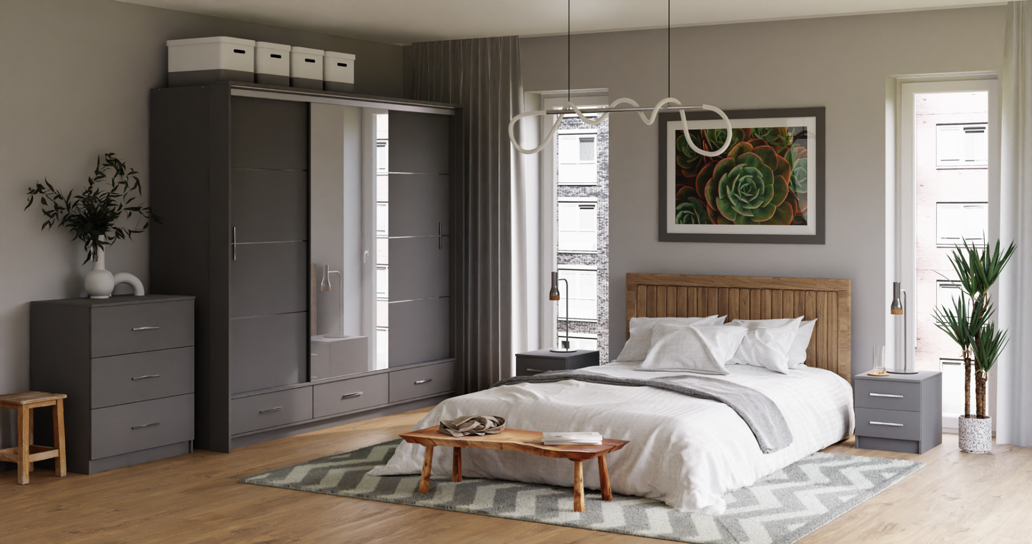 Graphite Mirrored Sliding Door Wardrobe 255cm – EPSOM