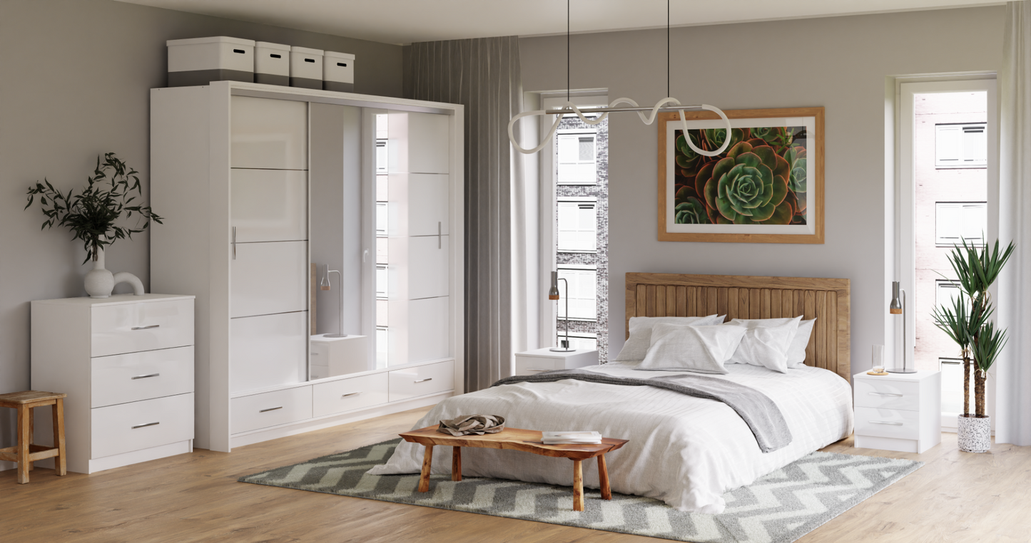White Gloss Mirrored Sliding Door Wardrobe 255cm – EPSOM