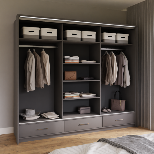 Graphite Mirrored Sliding Door Wardrobe 255cm – EPSOM