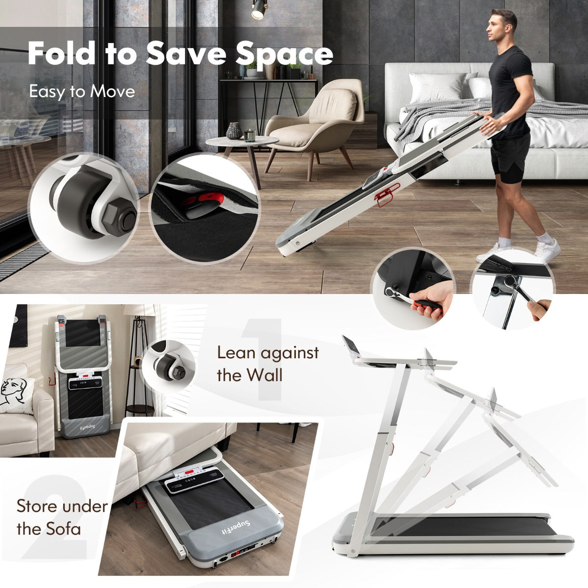 Max 2.25 HP Walking Running Jogging Exercise Machine with LED Display-Silver