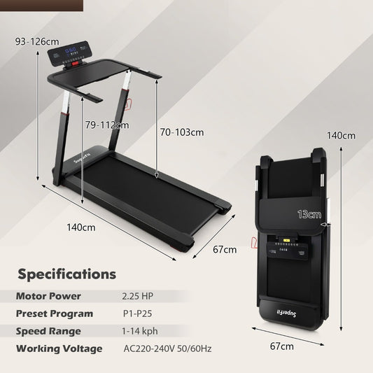 Max 2.25 HP Walking Running Jogging Exercise Machine with LED Display-Black