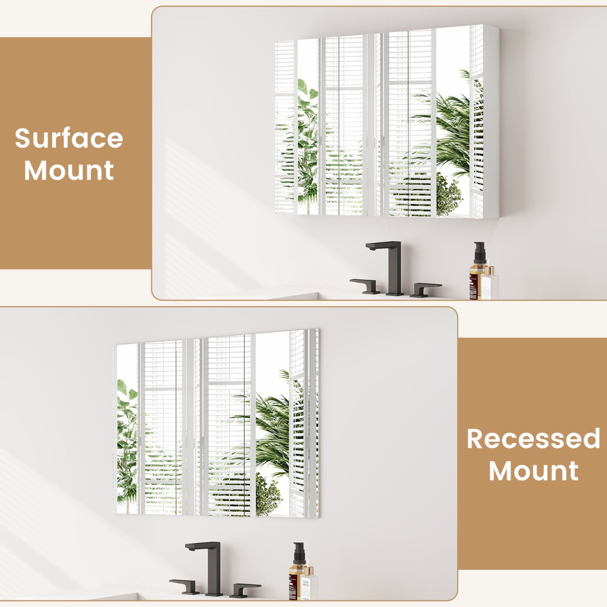 Medicine Cabinet with Mirror Frameless Bathroom Wall Mounted Mirror Cabinet-White