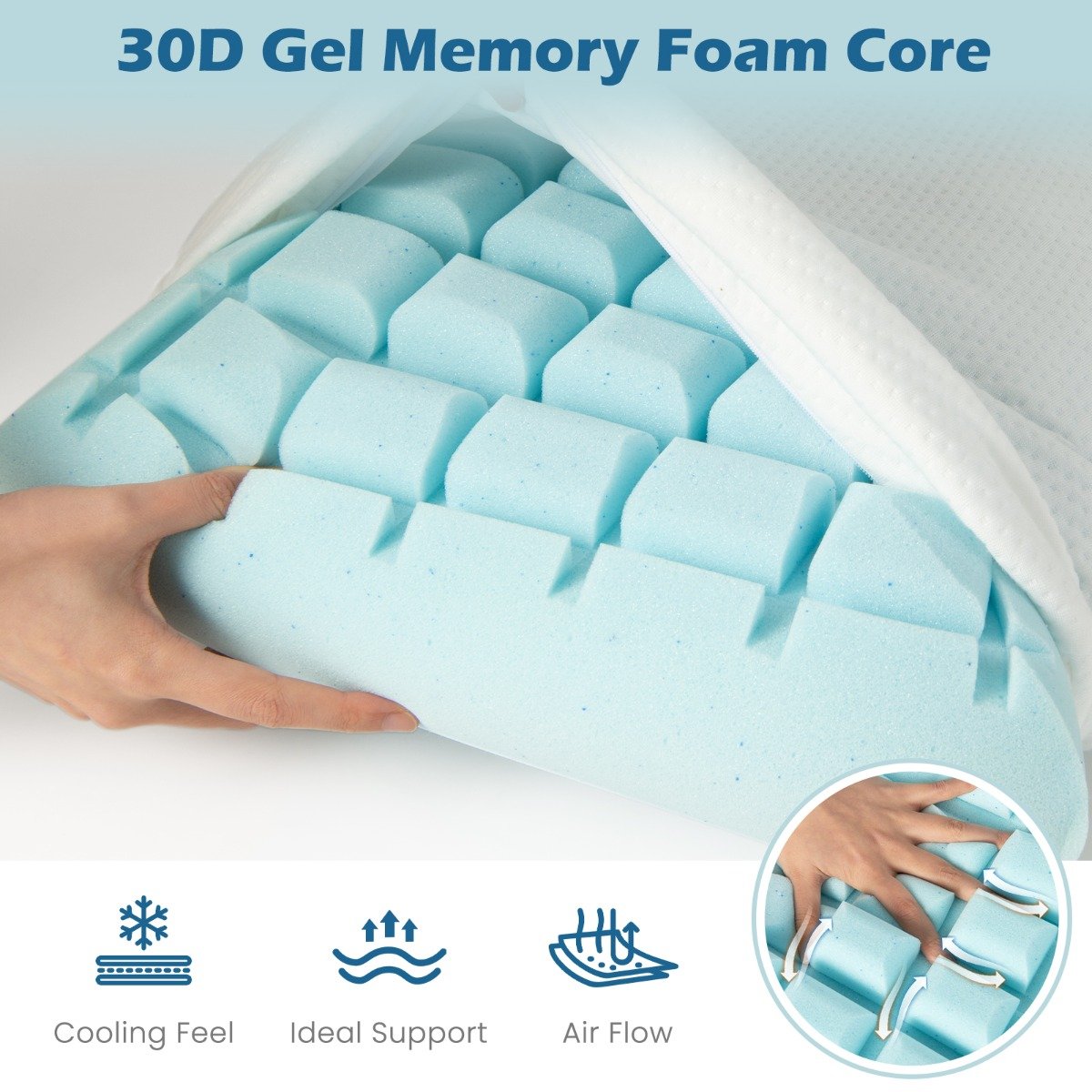 Gel Memory Foam Pillow Set of 2 with Detachable and Machine-washable Pillowcase