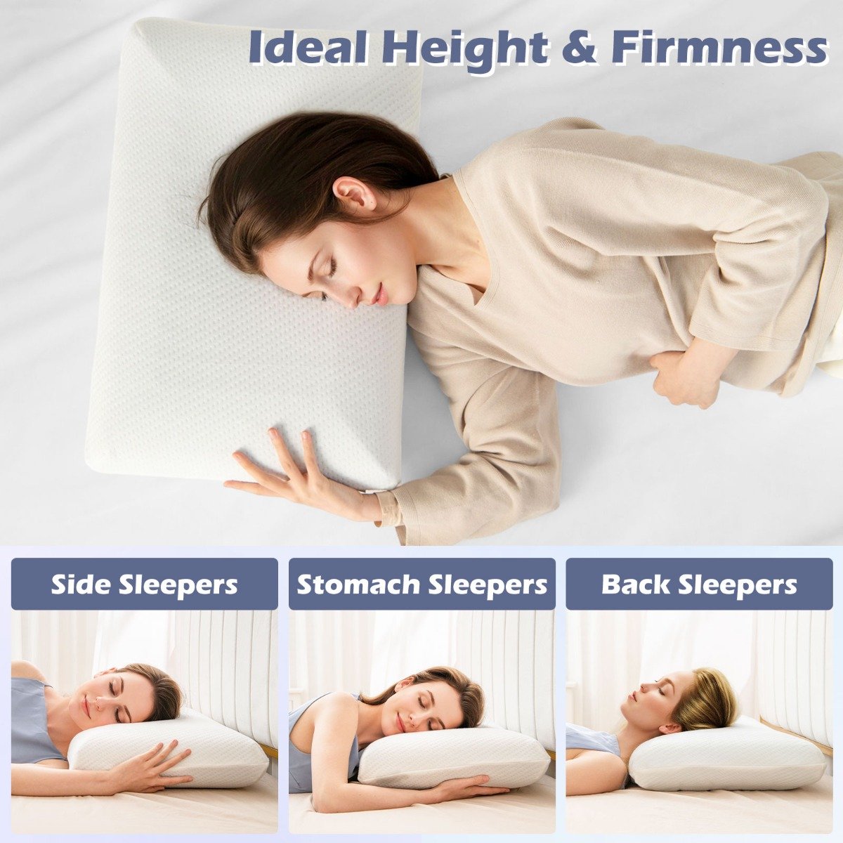 Bamboo Charcoal Memory Foam Pillow Set of 2 with Detachable and Machine-washable Pillowcase