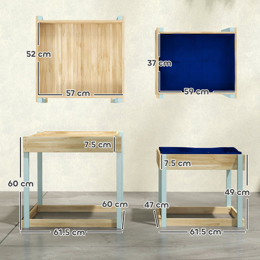 AIYAPLAY 2 PCS Wooden Outdoor Sand and Water Play Tables with Bottom Liner for Kids Aged 3-8 Years Old, Natural Wood Finish