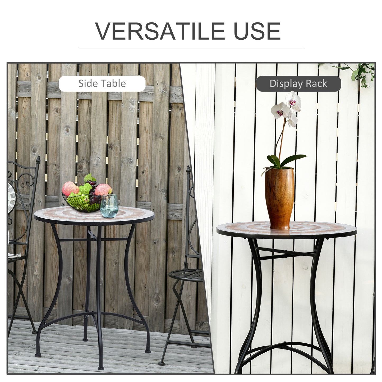 Outsunny 60cm Mozaika Okrągły Stół Bistro Stolik Barowy Patio Ogród Zewnętrzny Balkon Meble