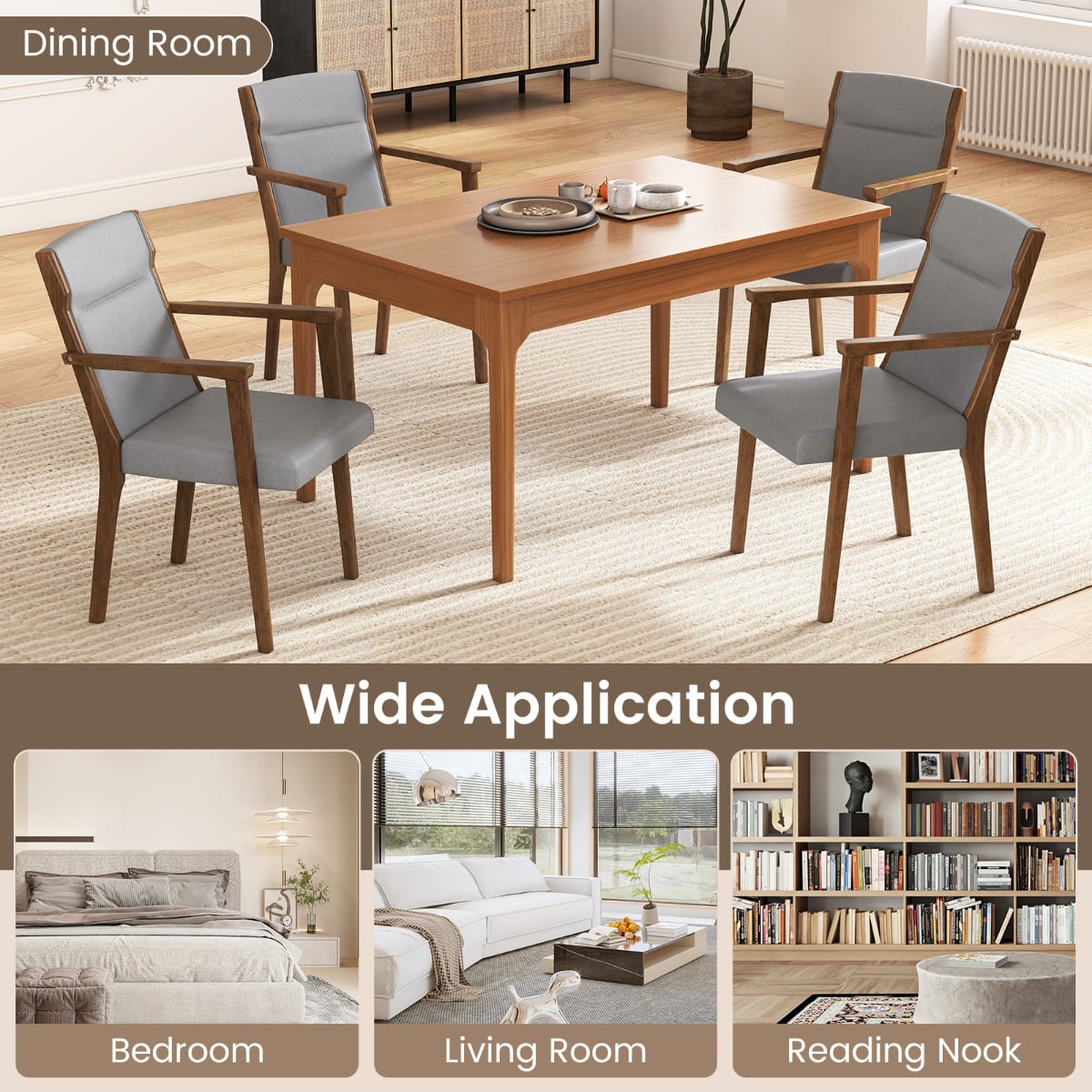 Mid-Century Modern Dining Chairs Set of 2 Upholstered Accent Chairs-Grey