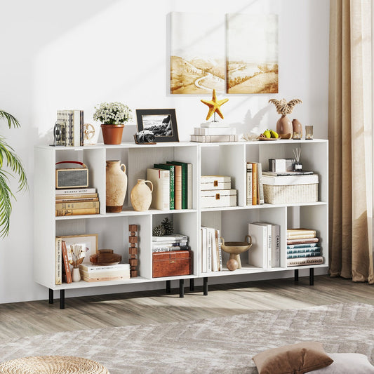 Mid Century Modern Minimalist Cube Bookshelf with 4 Compartments-White