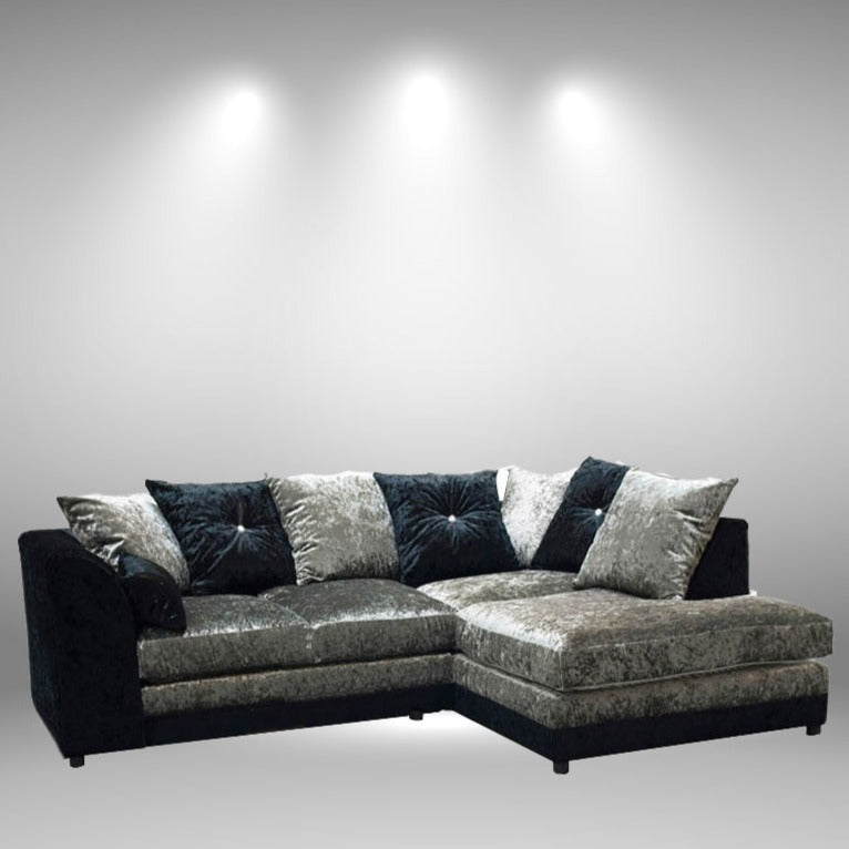Narożna sofa Dyla Crushed Velvet - czarno-srebrna