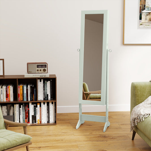 Mirrored Jewelry Armoire with Full-Length Mirror and 3 Tilting Angles-Green