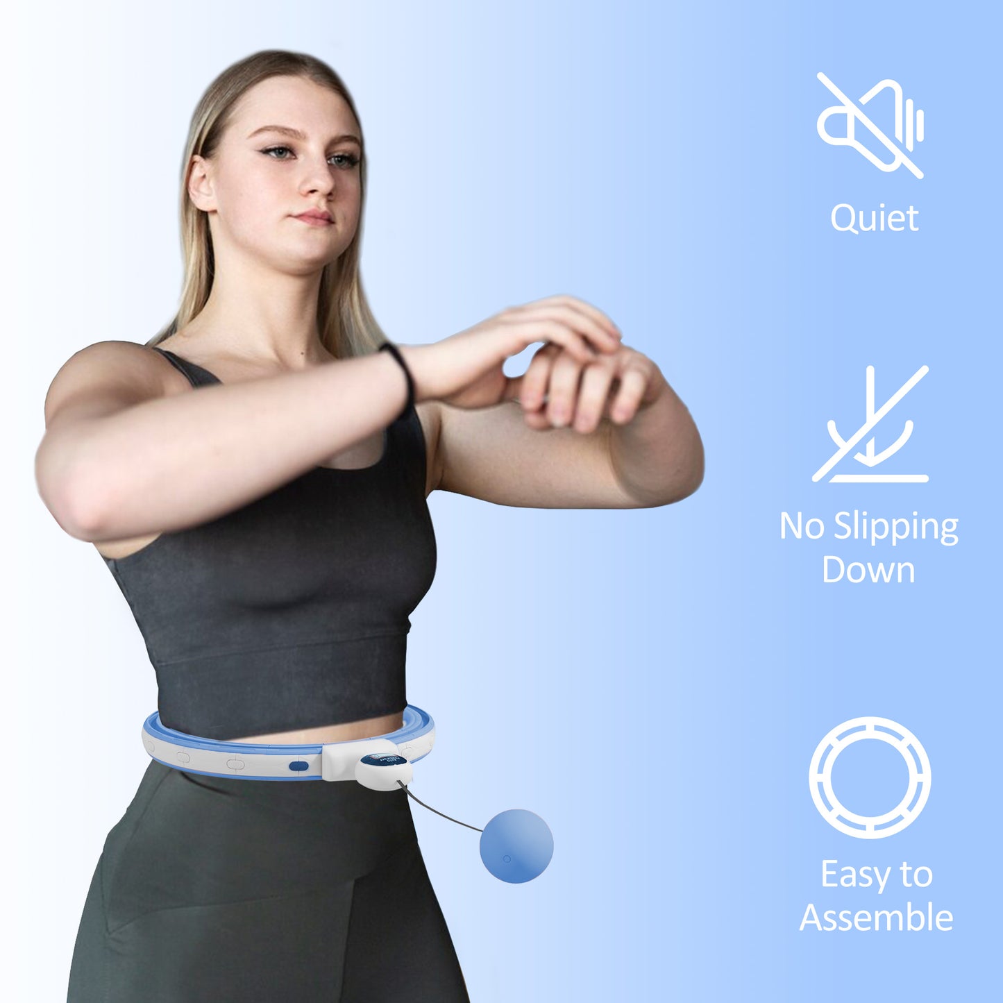 SPORTNOW Smart Weighted Hula Hoop, Massage Hula Ring w/ 16 Detachable Knots, 360° Auto-Rotating Ball, Digital Counter Light Blue
