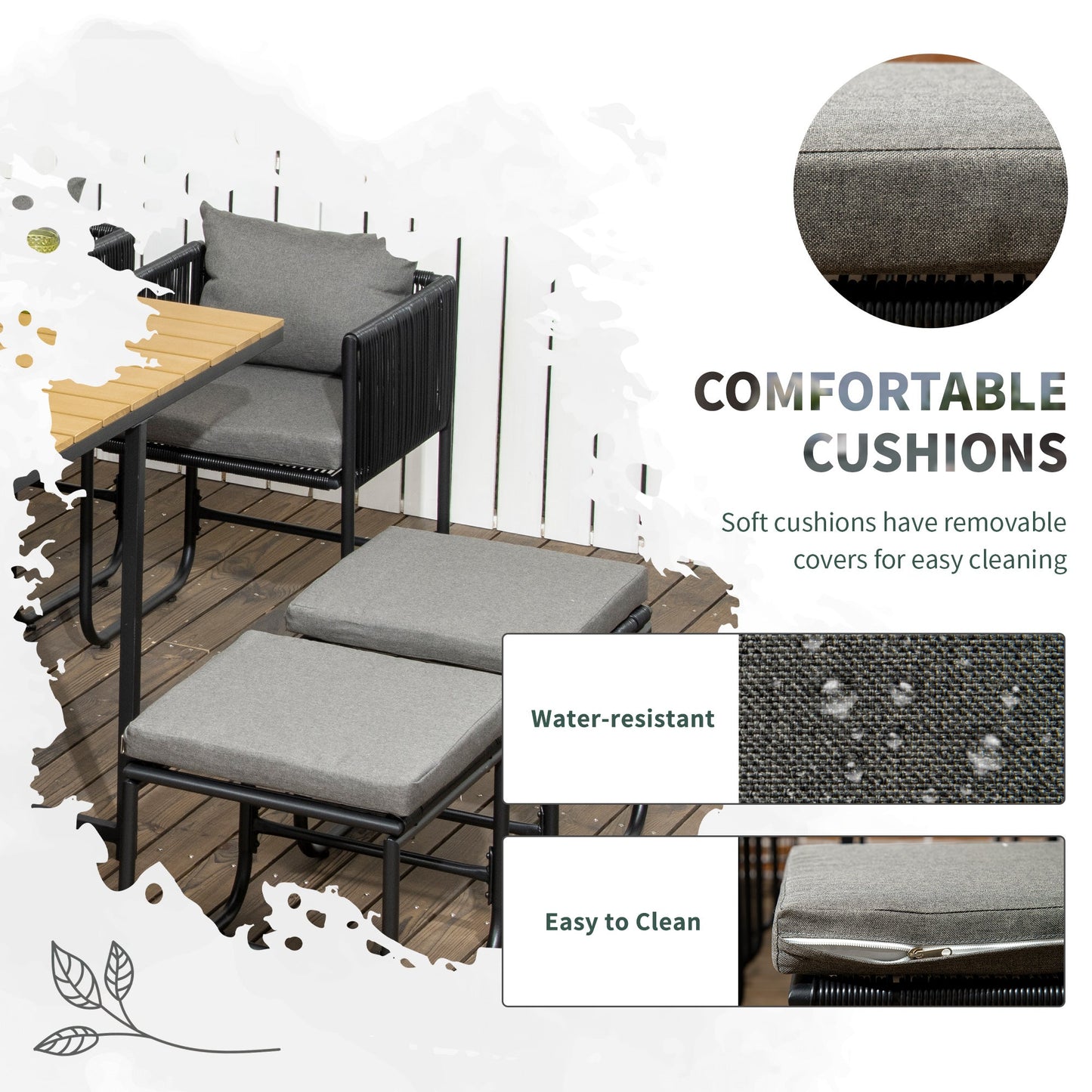 Zestaw mebli ogrodowych Outsunny 10 Seater Rattan Cube, zestaw jadalny z rattanu z poduszkami, stół jadalny i krzesła do użytku na zewnątrz z 6 fotelami, 4 stołkami, prostokątny stół z plastikowym blatem o strukturze drewna, czarny