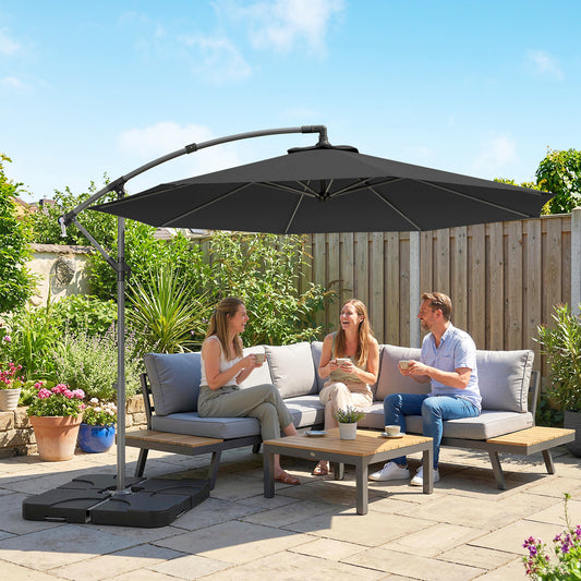 Outsunny 3m Overhanging Parasol in Black, image 2
