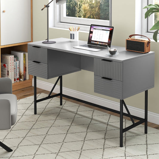 Modern Computer Desk with 4 Drawers and Storage-Grey