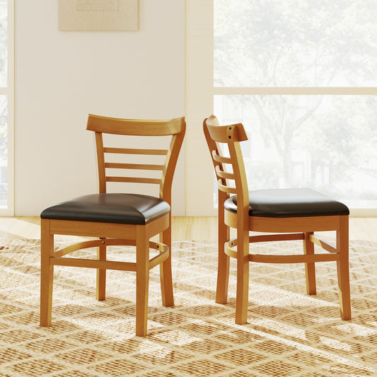 Modern Dining Chair Set of 2 with Rubber Wood Legs and Padded Seat-Brown