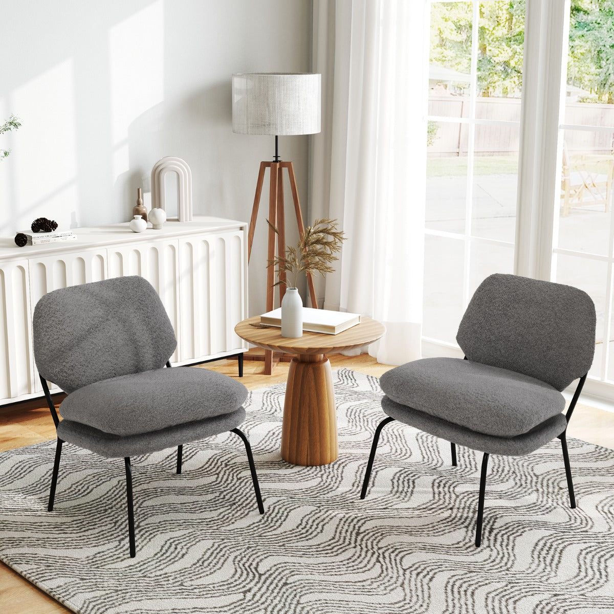 Armless Accent Chair Teddy Fleece Fabric Upholstered Leisure Chair-Grey