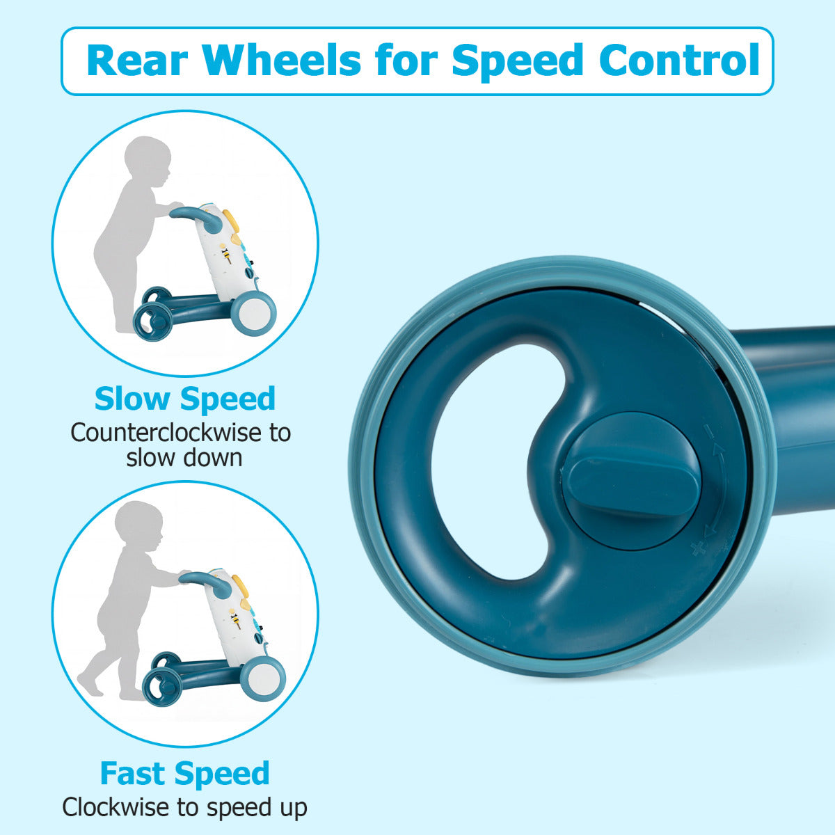 Montessori Baby Walker Toddler Educational Push Toy with Music and Light-Blue