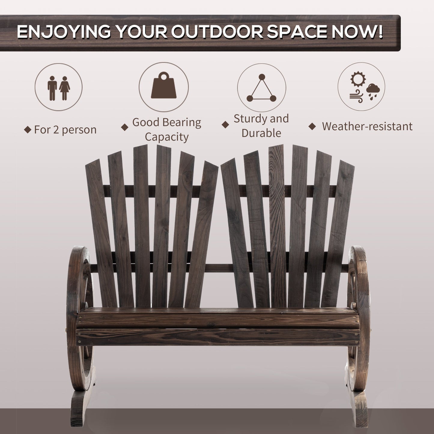 Outsunny Fir Logs Love Seats z podłokietnikami w kształcie kółek, duży fotel nośny, naturalne usłojenie drewna