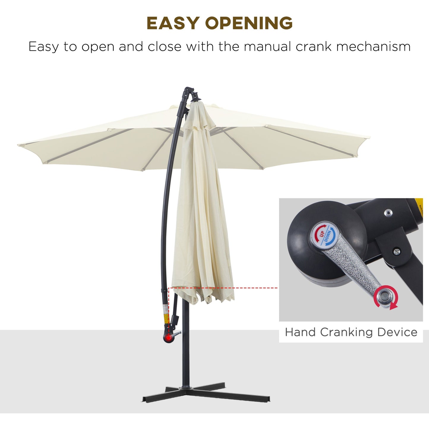 Outsunny 3 m Parasol ogrodowy parasol przeciwsłoneczny Banan wiszący zestaw rattanowy parasol wspornikowy - kremowo-biały