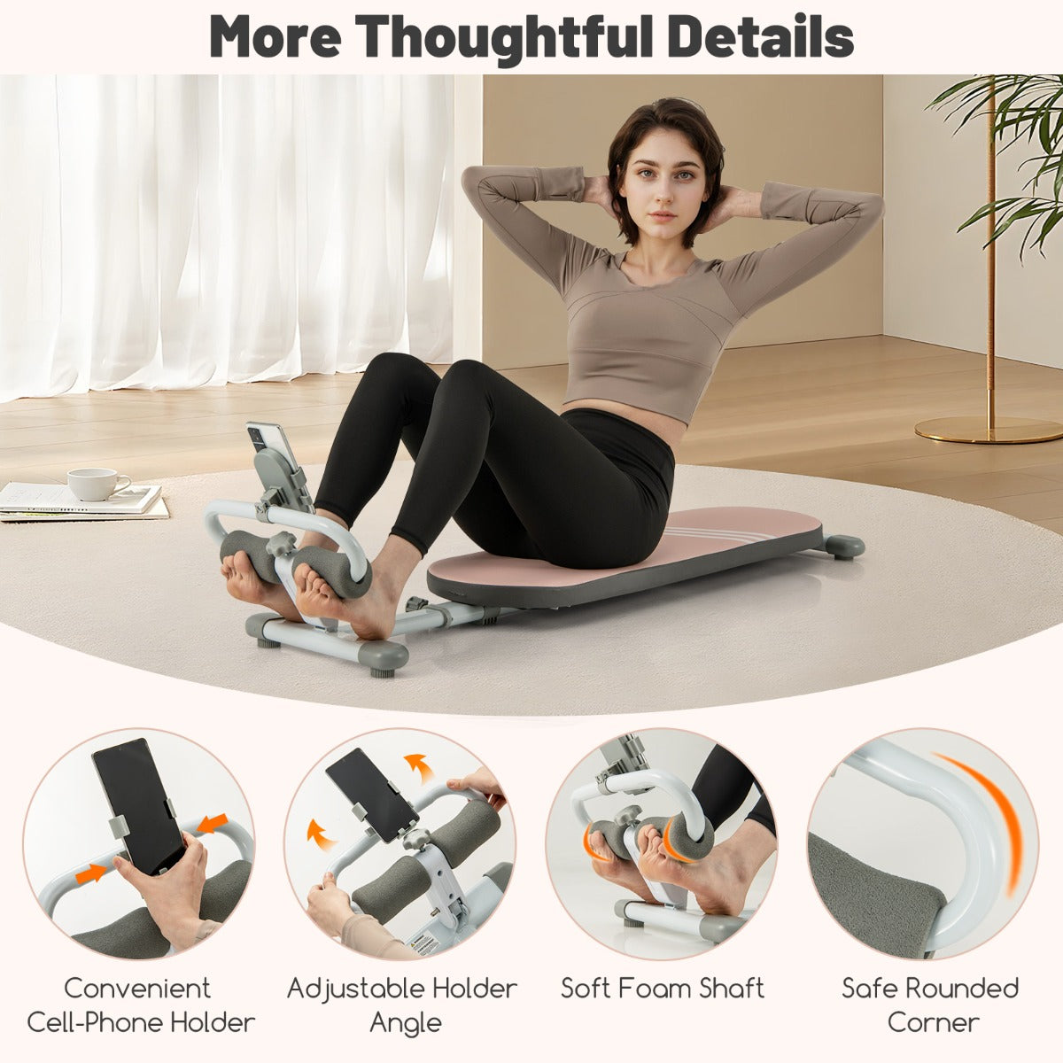 Multifunctional Sit Up Bench Workout Bench with 3 Gear Adjustable Angles and Adjustable Length-Pink