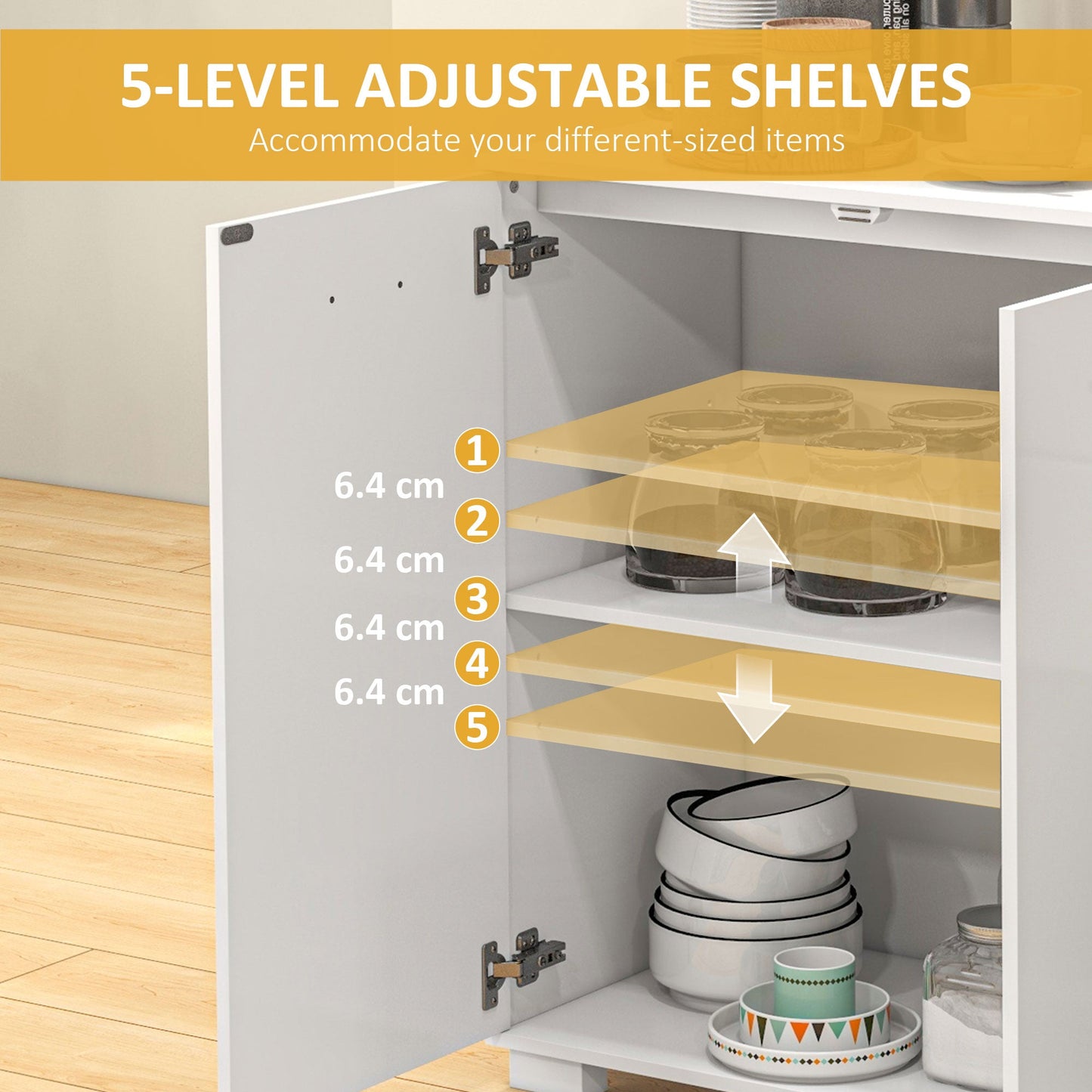 خزانة جانبية من هومكوم، خزانة تخزين حديثة مع درجين، 3 أبواب وأرفف قابلة للتعديل، خزانة مطبخ لغرفة المعيشة وغرفة الطعام، أبيض