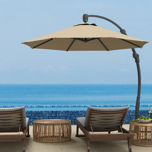 Outsunny 3(m) Garden Cantilever Parasol, Round Overhanging Umbrella with Crank Handle, Cross Base, Aluminium Frame and 360 Rotation, Banana Patio Umbrella for Outdoor Sun Shade, Khaki