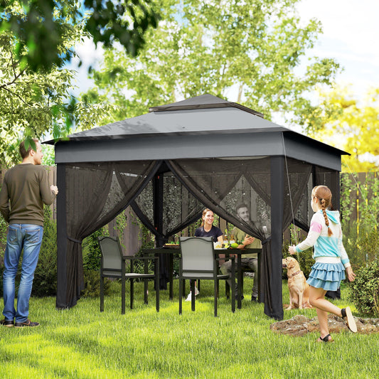 Outsunny 3 x 3(m) Pop Up Gazebo, Height Adjustable Instant Event Shelter with Netting and Carrying Bag, Grey