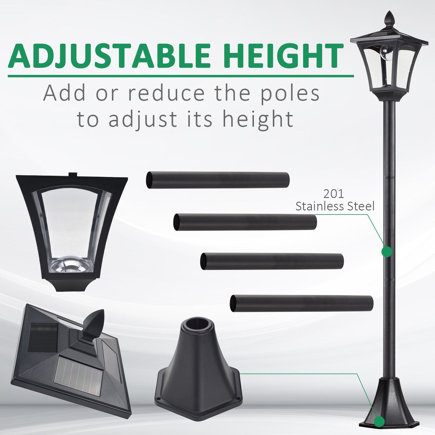 Outsunny Outdoor Garden Solar Post Lamp Sensor Dimmable LED Lantern Bollard Pathway 1.6M Tall – Czarny