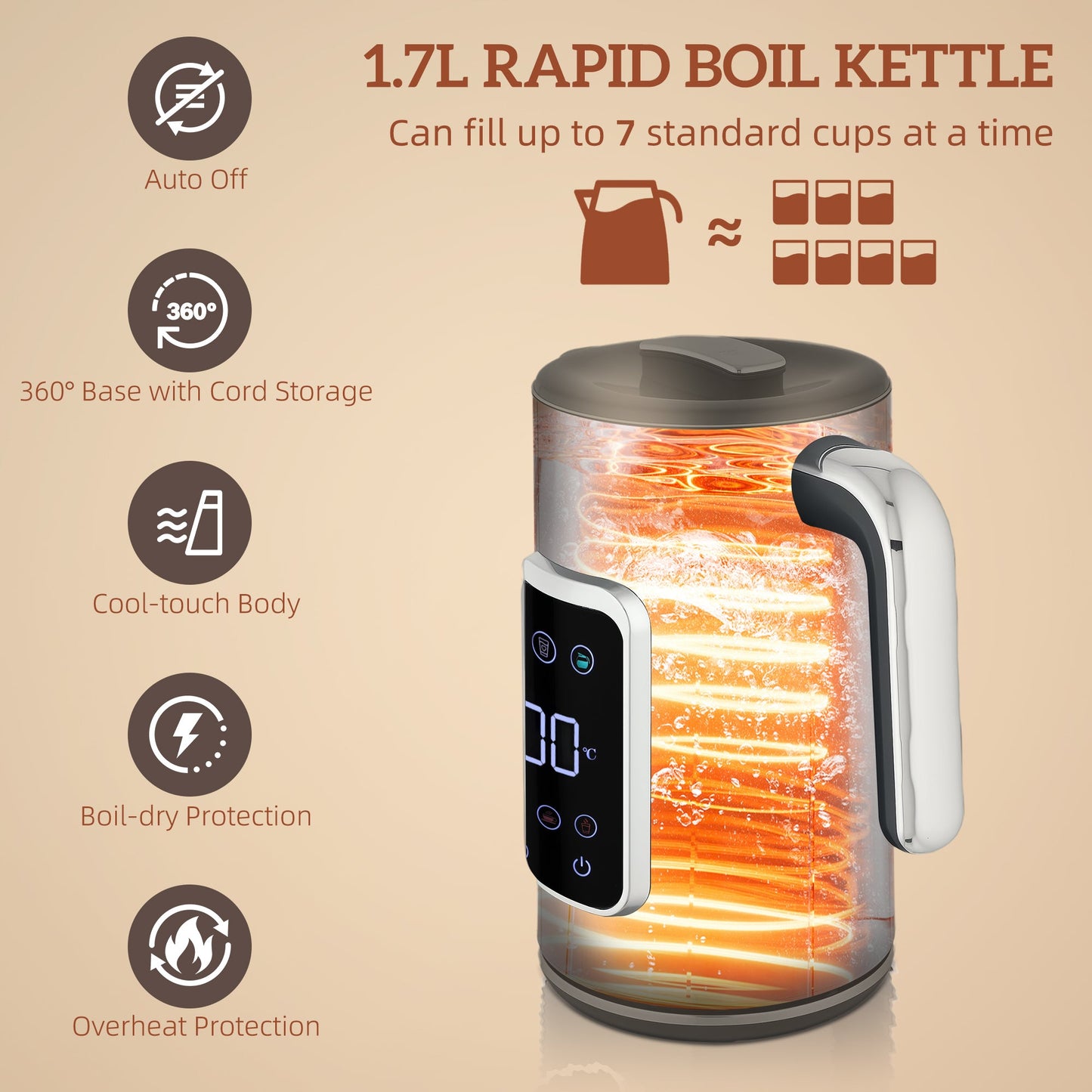 HOMCOM Touch Screen Kettle and Toaster Set - Black